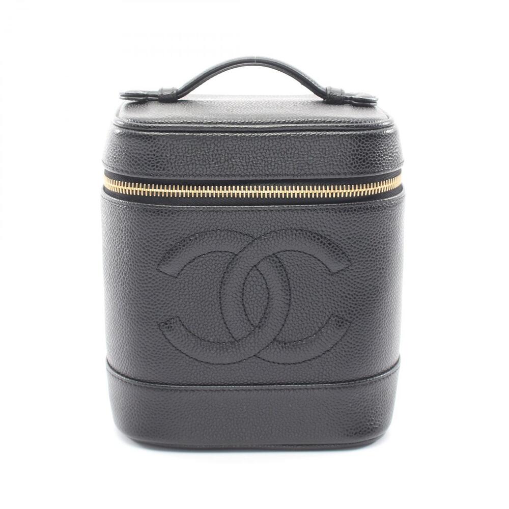 Chanel Coco Mark Handbag Caviar Leather Grained Calfskin Black
